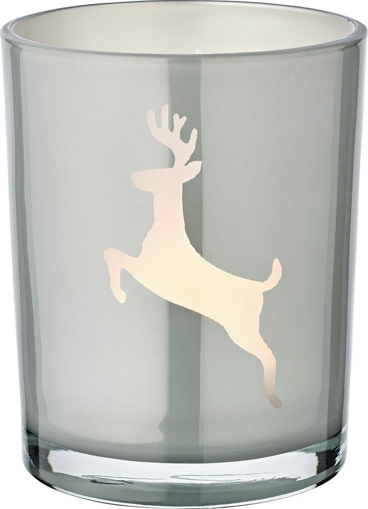 Windlicht Loki left (Höhe 13 cm, ø 10 cm) in Grau, Windlicht mit Hirsch-Motiv