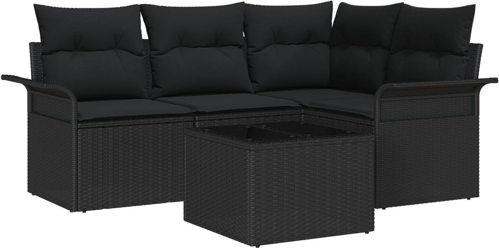 Möbel 5-teiliges Garten-Sofa-Set mit Kissen Beige Poly-Rattan, 2-Sitzer Garten-Sofa mit Stauraum & Kissen Schwarzes Poly-Rattan - Gartensofas 3354022