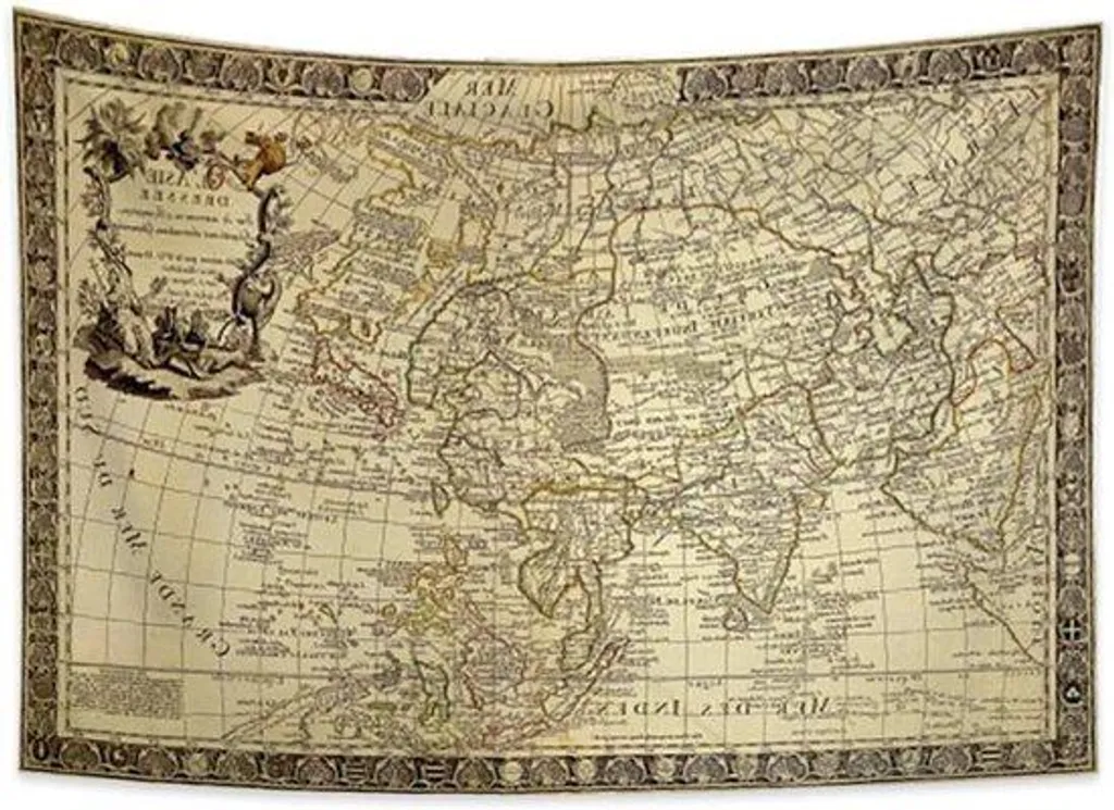 Grande carte du monde murale historique en tissu, décor rétro chic