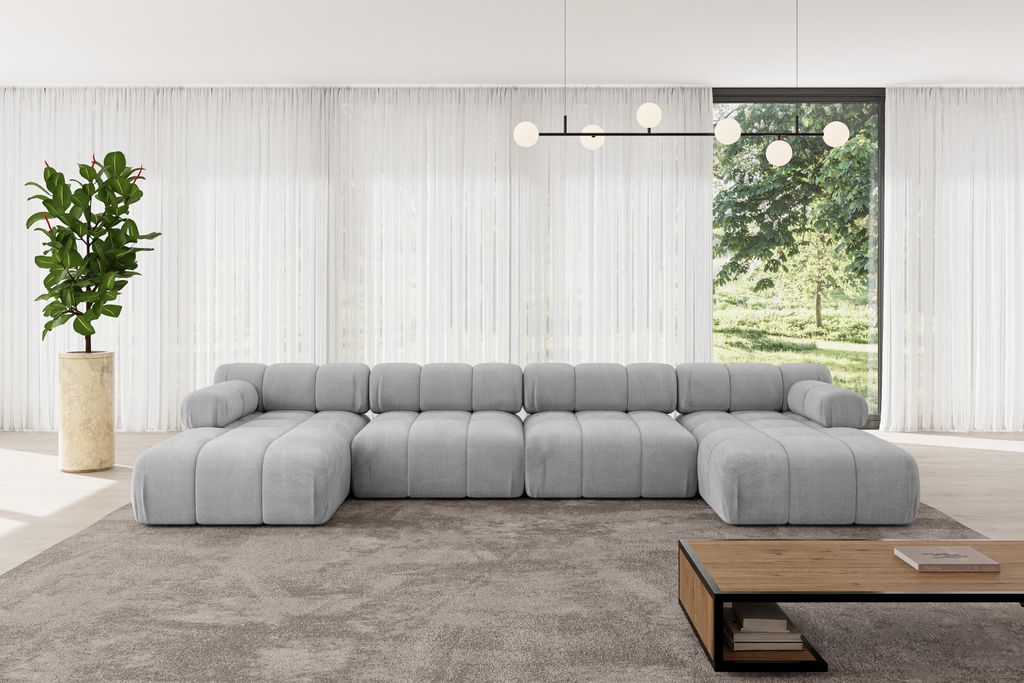 ALTDECOR Modulares Sofa Ecksofa in U-Form - Tesso-U2 - 380x160x70 cm Hellgrau Corner modular Sofa Eckcouch Couch Wohnlandschaft Cauchsofa Polstersofa