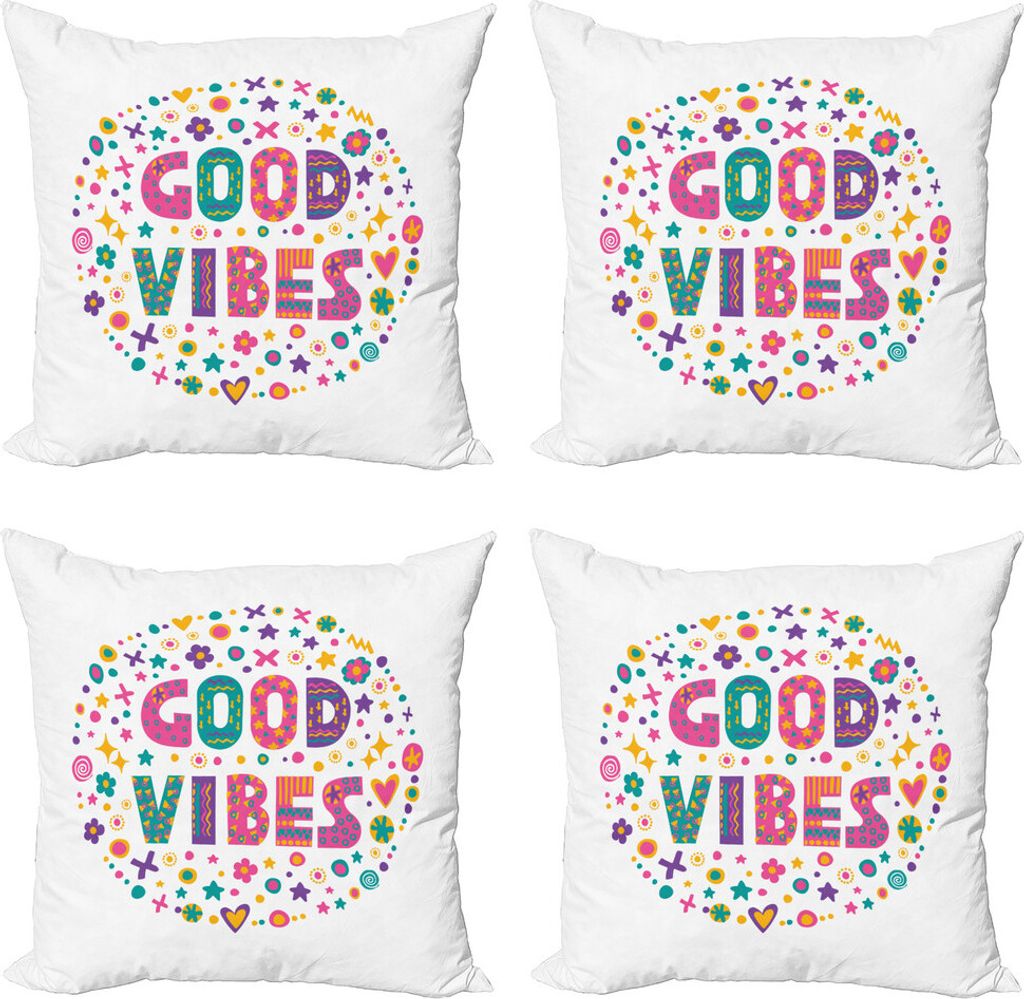 ABAKUHAUS Ausruhen Kissenbezug Set (4 Stück), Wort-Kunst-Positive, Moderner Doppelseitiger Digitaldruck, 60 cm x 60 cm, Mehrfarbig