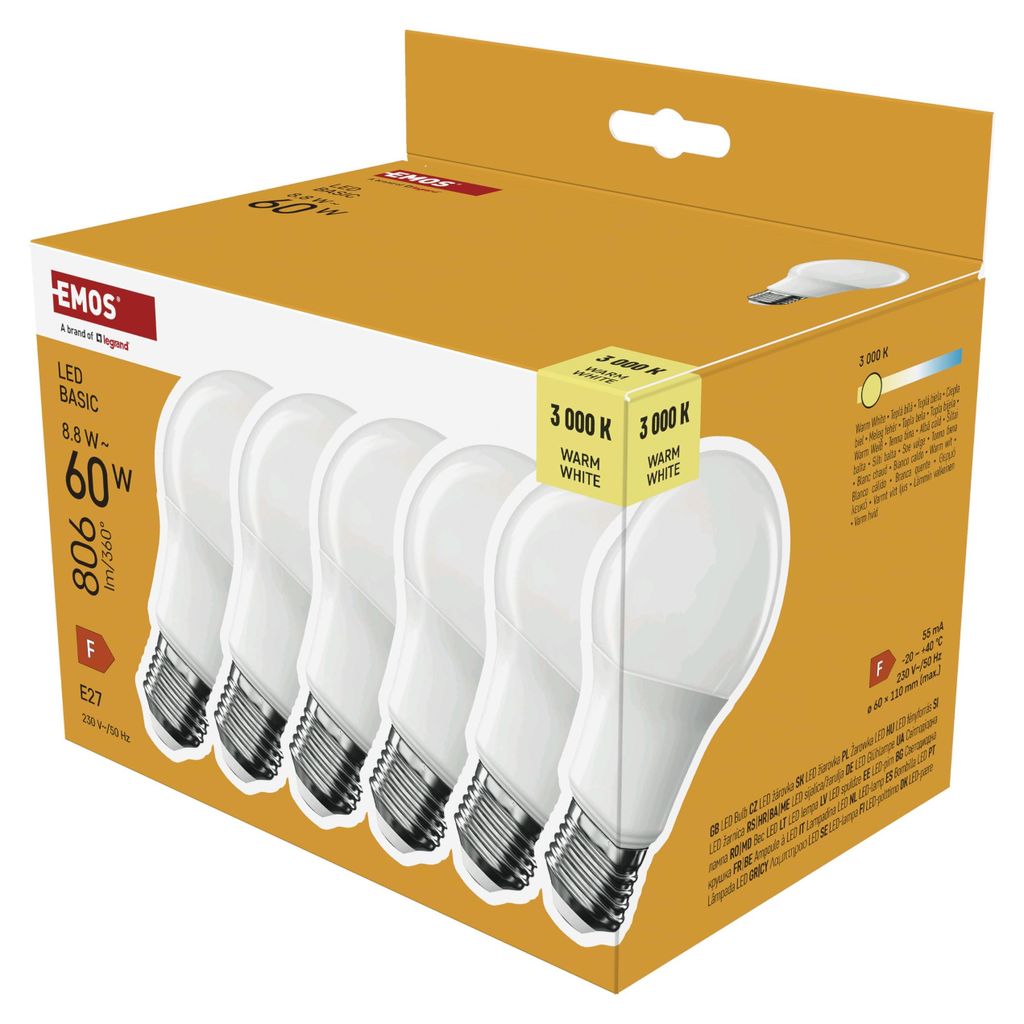 EMOS - LED-Lampe BASIC A60, 6er Pack - E27 Sockel - Produktbild 