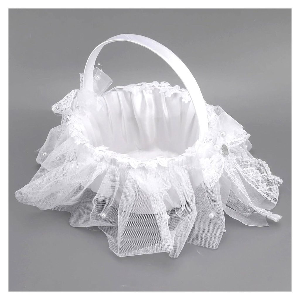 Blumenmädchenkorb aus weißer Spitze für Hochzeiten und Zeremonien