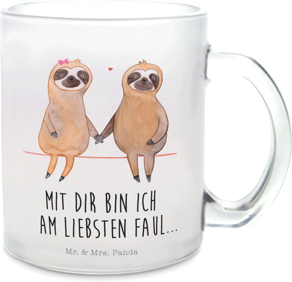 Mr. & Mrs. Panda Tee Tasse Faultier Pärchen - Transparent - Geschenk, getränkebecher, Relaxen, Teetasse, Haferl, Pott, Liebespaar, Trinkglas, Lie...