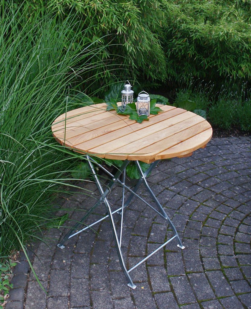 Klapptisch Holztisch Gartentisch Tisch rund Gestell verzinkt 70cm