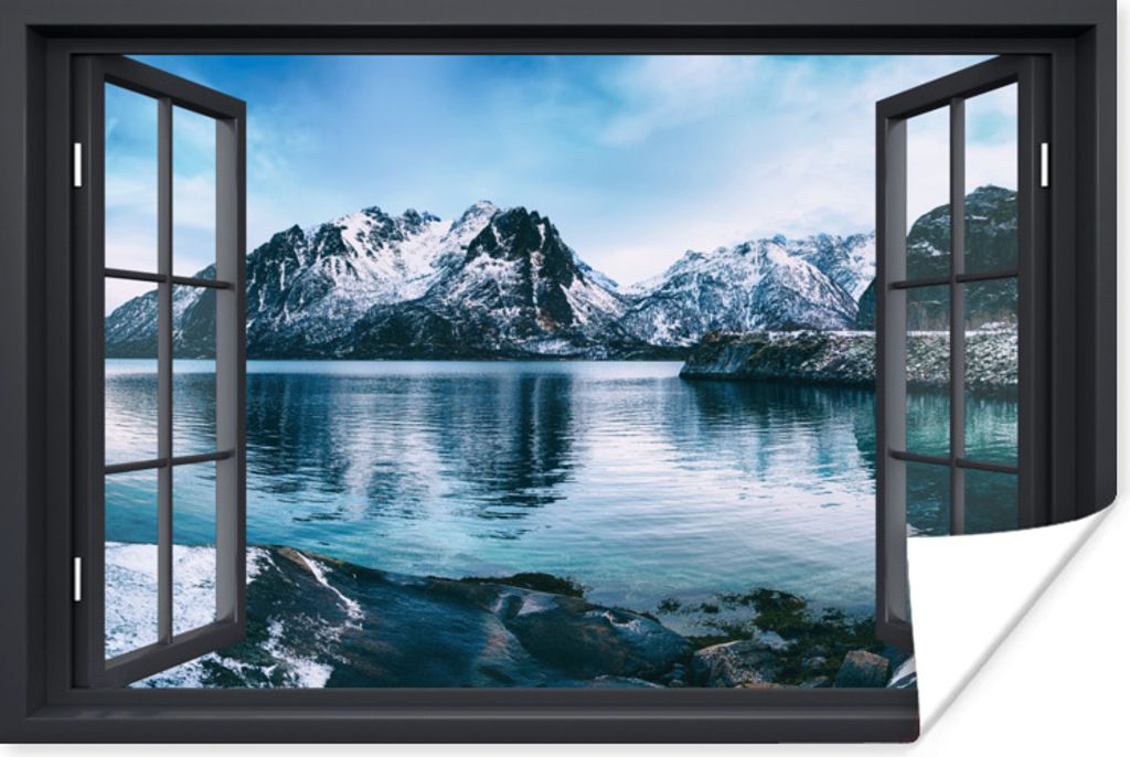 MuchoWow Poster Aussicht - Berg - Wasser 90x60 cm - Schlafzimmer
