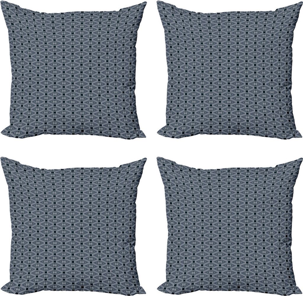 ABAKUHAUS japanisch Kissenbezug Set (4 Stück), Blumendiamant-Linie, Moderner Doppelseitiger Digitaldruck, 45 cm x 45 cm, Charcoal Grey Dark Blue