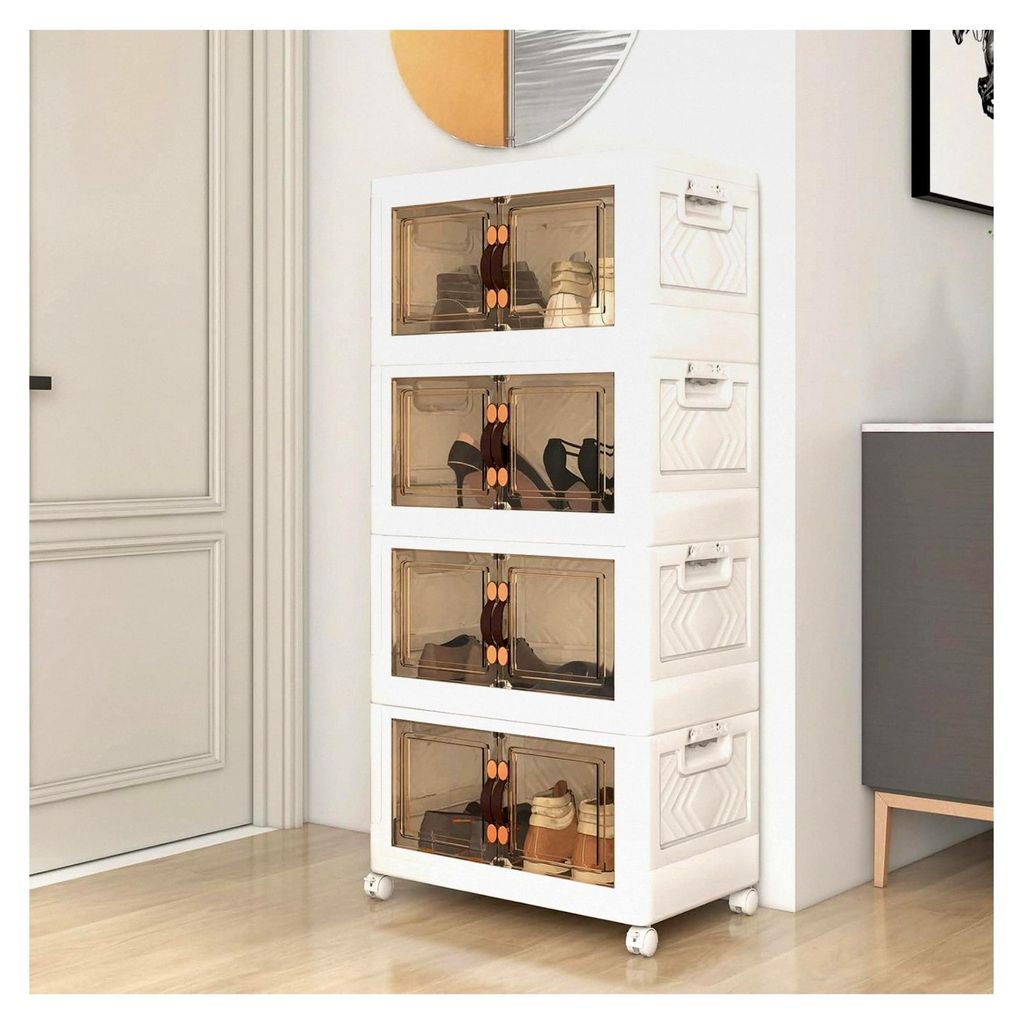 Aufbewahrungsbox mit Deckel, stapelbarer Schrank mit Rollen und Handgriff, Klappbox für Schuhe und andere Gegenstände für Wohnzimmer und Schlafz...