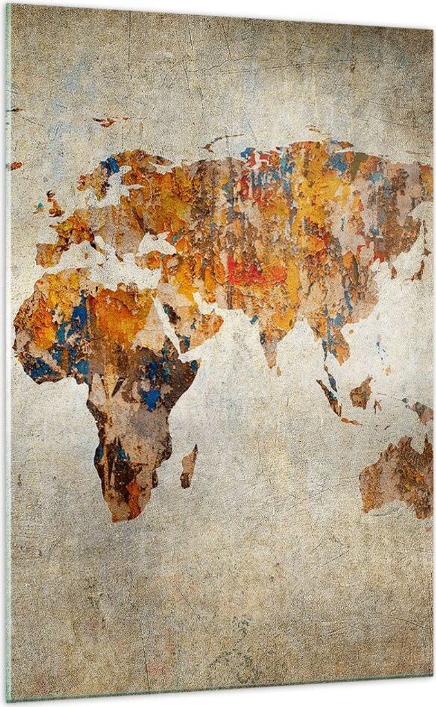 Bilder auf glas - Einteilig - Welt Karte Kontinente Geographie - 70x100cm - Glasbilder - Wandbilder - Bilder - Wanddekoration aus Glas - Glas Bilde...