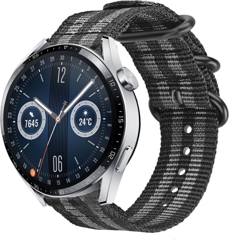 Strap-it Huawei Watch GT 3 46mm Nylon-Schnallenarmband (Schwarz/Grau)