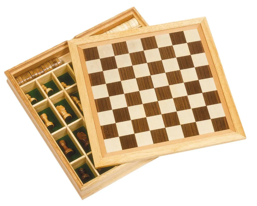 goki 56953 Jeu d'échecs de dames et de moulin en bois naturel et brun