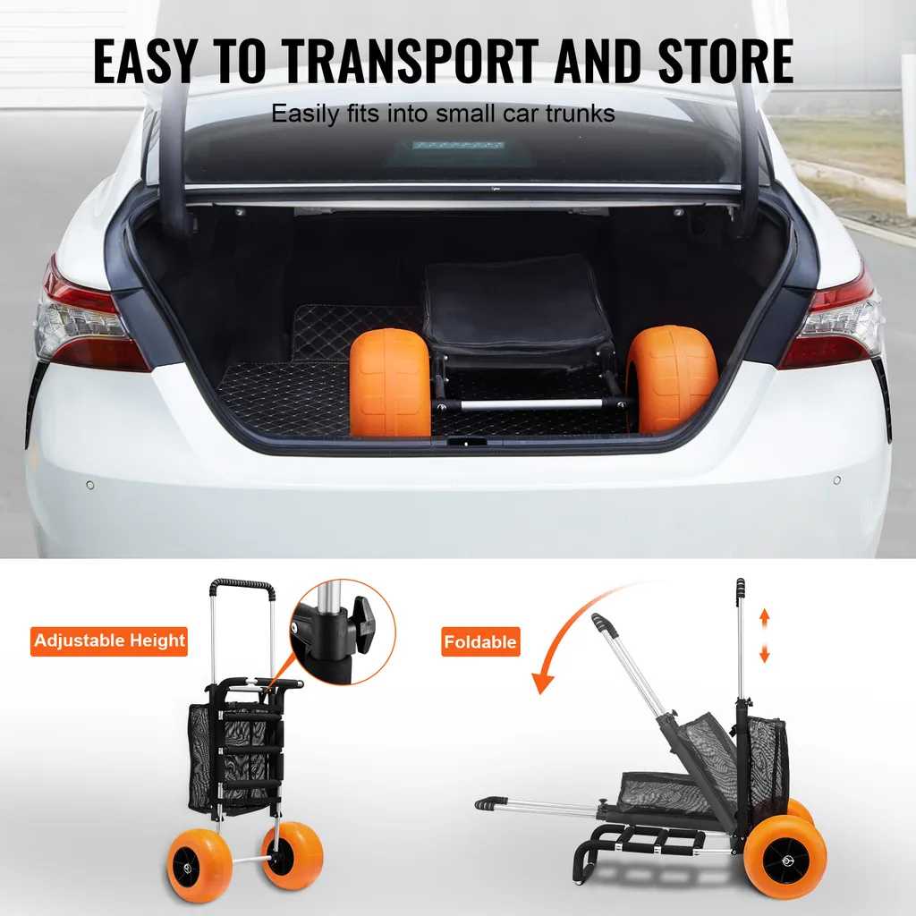SucceBuy Carrello da spiaggia per sabbia - Area di carico 29,9" x 15,4". Carrello pieghevole per la sabbia con ruote in schiuma da 12", portata di 165 libbre e altezza regolabile da 27" a 44,7". Resistente per le avventure in spiaggia. - 5
