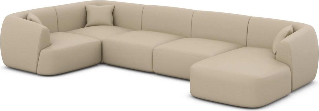 Echtleder U-Form XL Wohnlandschaft Elvira Beige Rechts
