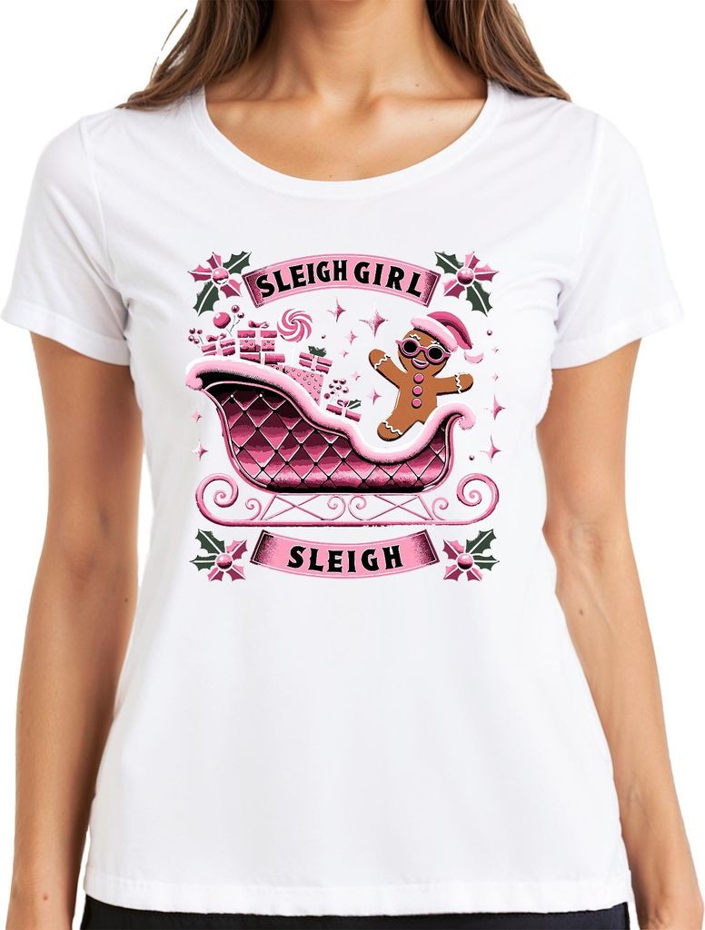 Sleigh Girl Weihnachten Lebkuchen Schlitten Geschenke Retro Damen T-Shirt, Weiß, 3XL