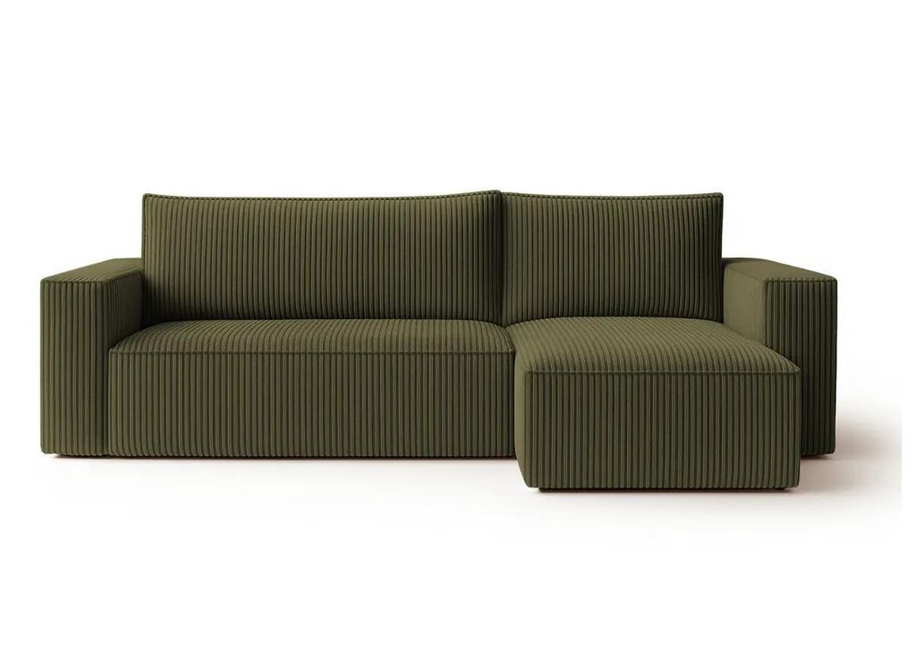 A green sectional sofa is shown against a white background.