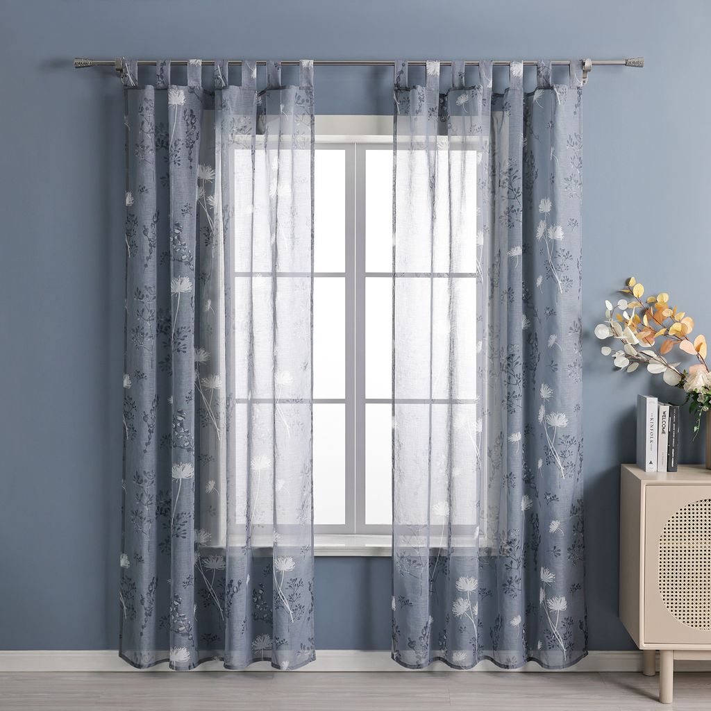 Joyswahl Vorhang Schlaufen modern Voile Gardine (1 St) mit botanischen Mustern Vorhänge transparent Schlafzimmer Wohnzimmer Grau HxB 245x140 cm
