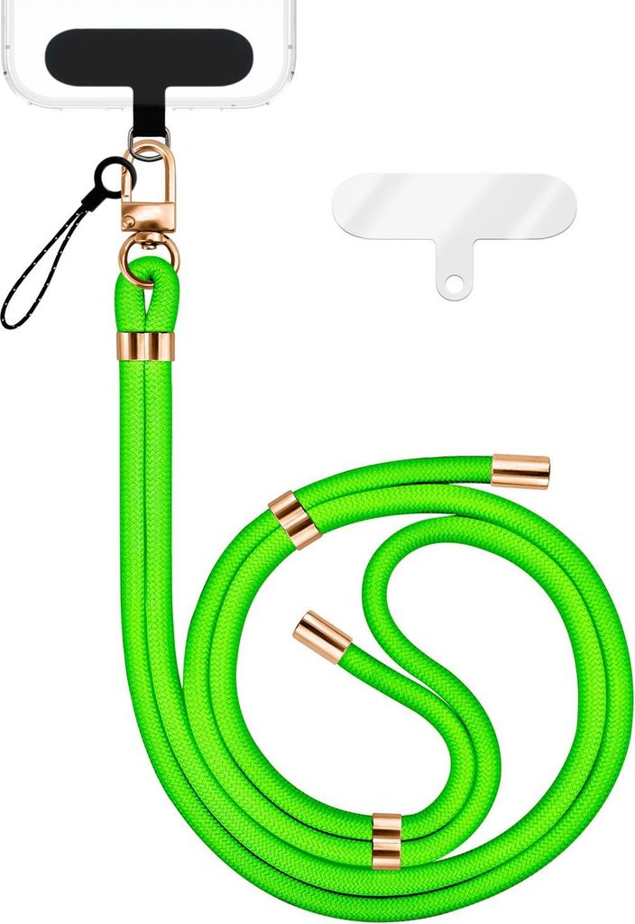 HoldMe Edition - Lanyard mit Karabiner Schwarz & 2 Pads - Universal Handykette Nylon Umhänge Band - Neon Grün