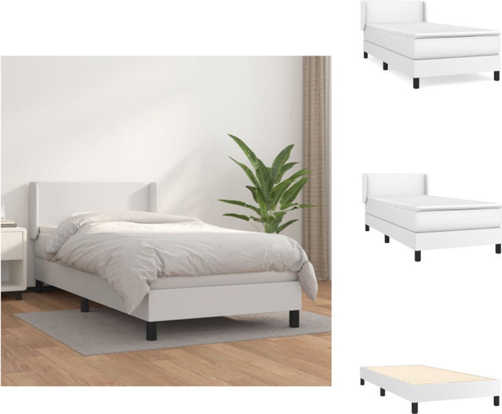 vidaXL Boxspringbett mit Matratze Weiß 80x200 cm Kunstleder - Betten & Bettgestelle