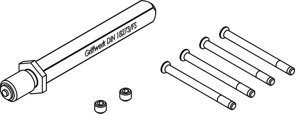 Griffwerk Set für Griffe -Schraubgarnituren -FS Voll-Wechselstift 9x9mm mit Schrauben -Stift M12x90mm, Schraubenl.: 65mm, TS 55-60mm