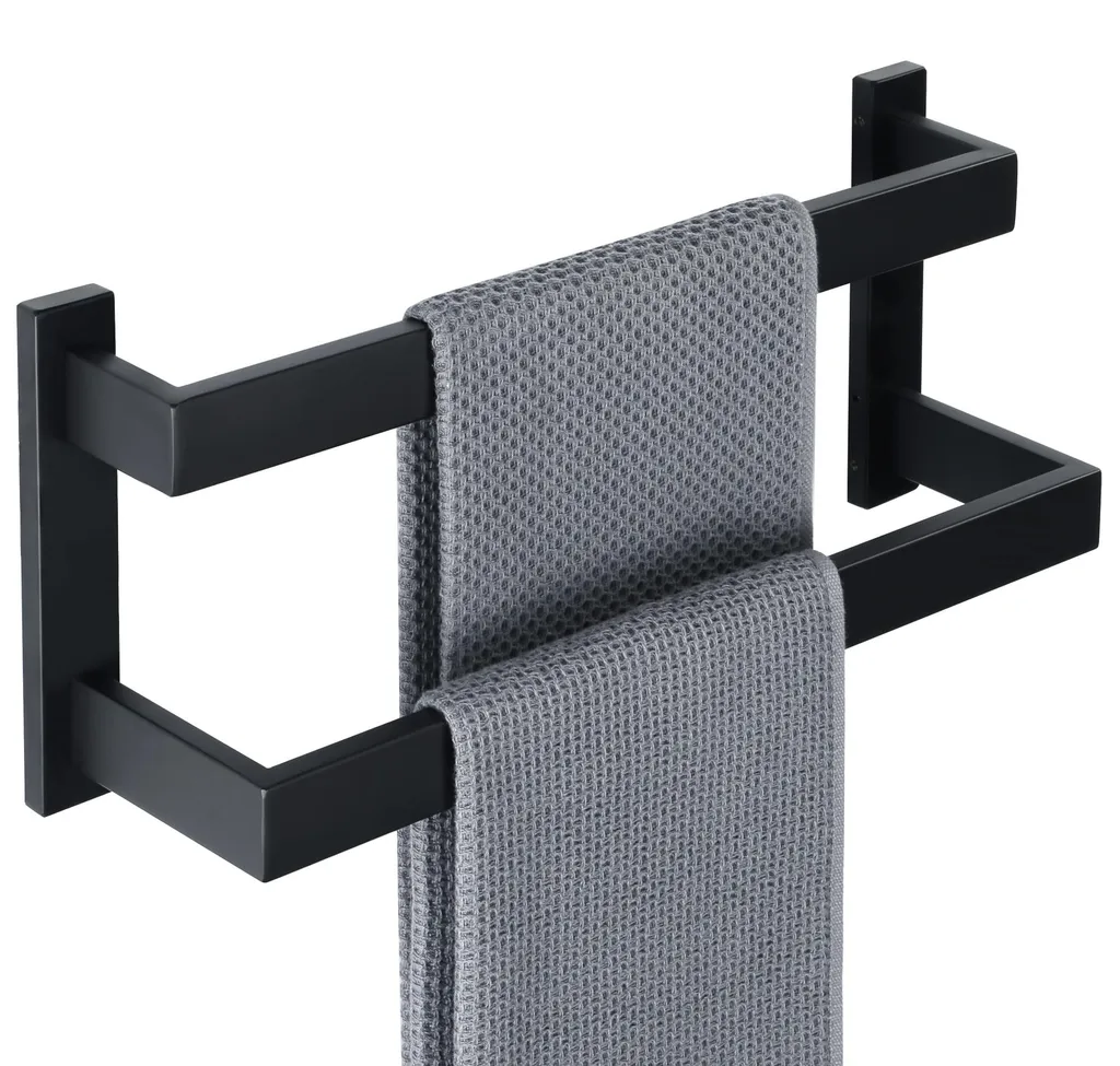 Barre porte-serviettes murale noire pour salle de bains et cuisine 40cm
