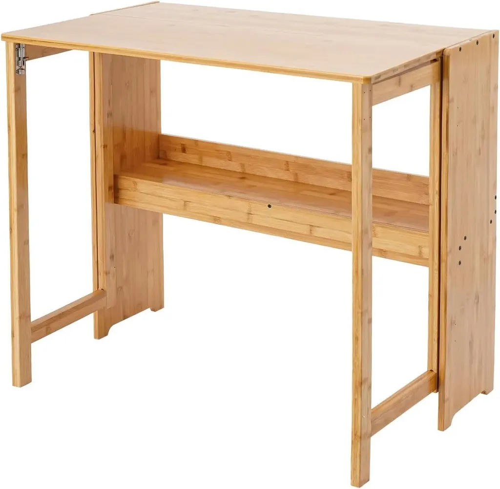 Bureau pliant en bambou rectangulaire avec étagère intégrée - 20 kg