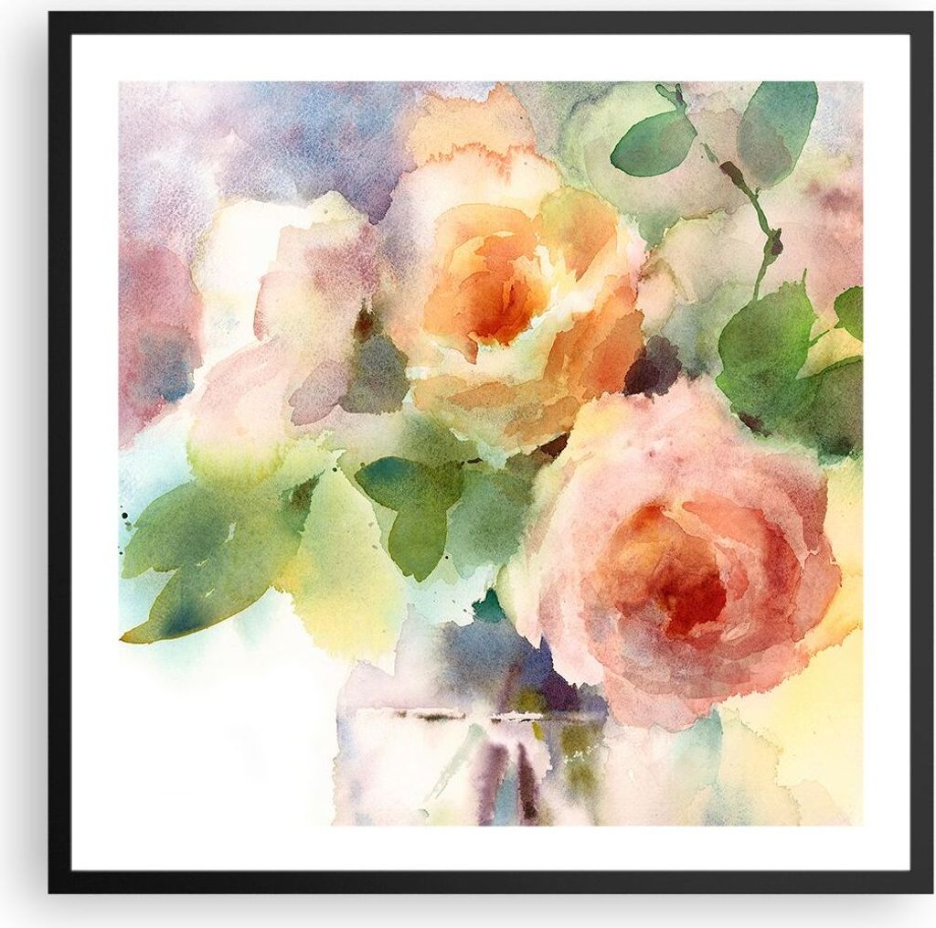 Gerahmtes Poster - Schwarzer Rahmen - Rose Blume Garten - 60x60 cm - Wand Bild - Wanddeko - Wandbilder - Kunstposter - Wandposter - Bilderrahmen - ...