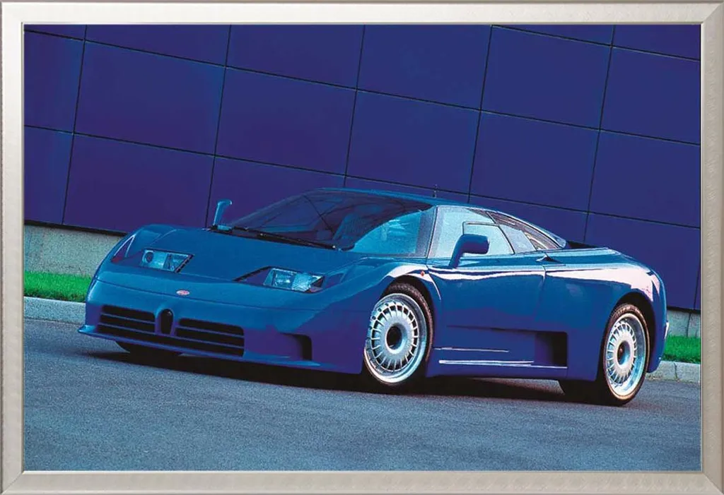 Poster Bugatti EB-110 et cadre Shinsuke en aluminium avec vitre acrylique