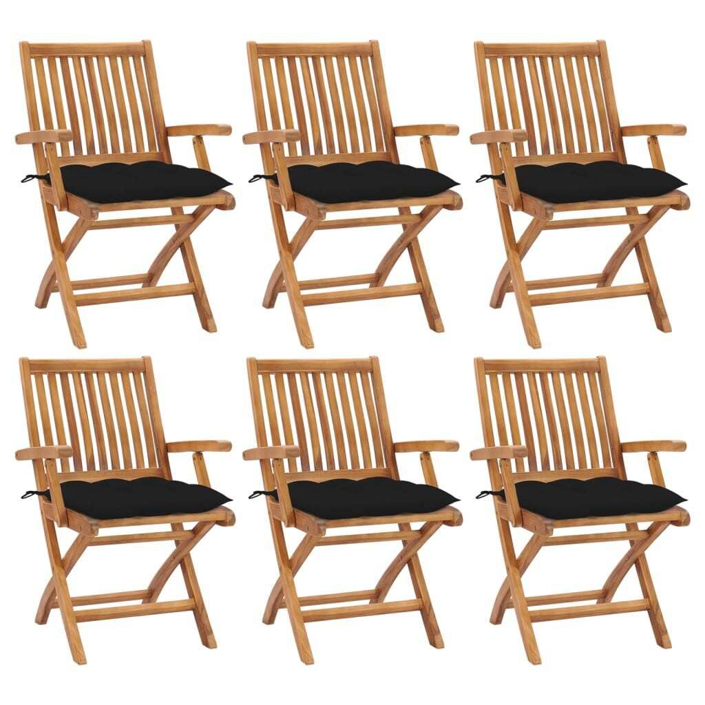 Klappbare Gartenstühle mit Kissen 6 Stk. Massivholz Teak