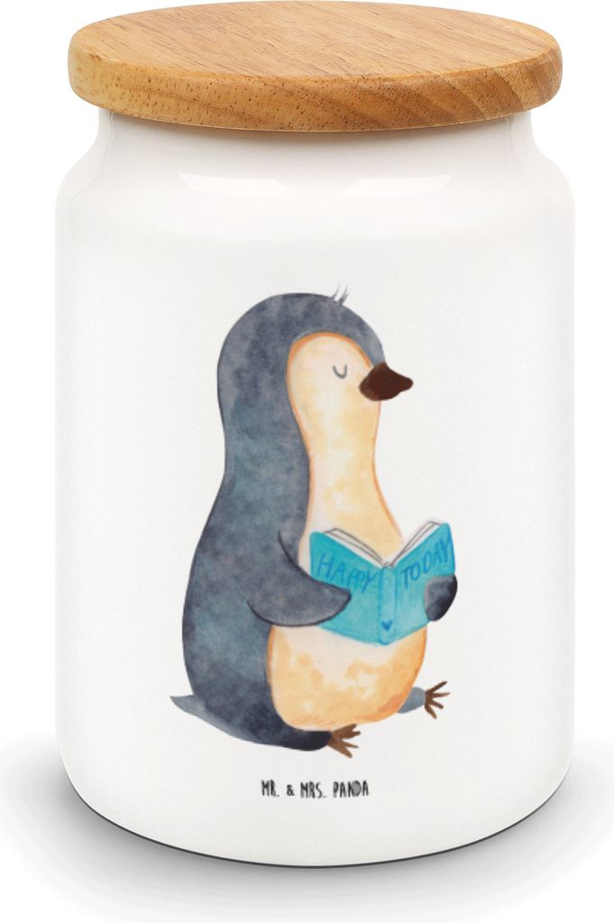 Mr. & Mrs. Panda zuckerdose Pinguin Buch - Weiß - Geschenk, Dose, behälter, Vorratsbehälter, Kaffeedose, Keksdose, Lesen, Urlaub, Ferien, Nichts...