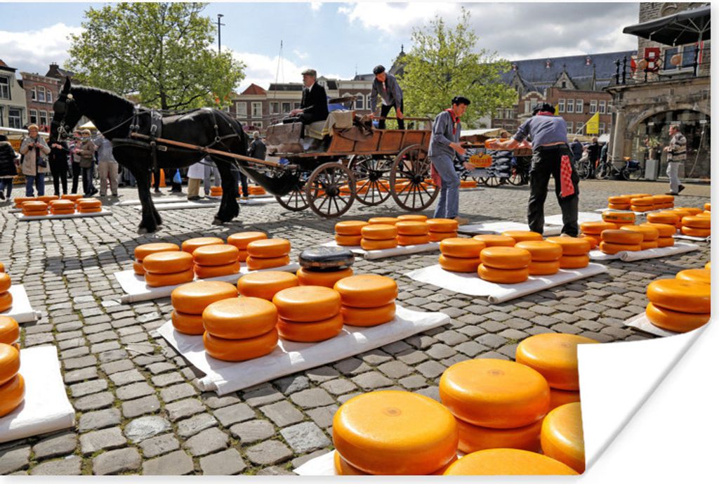 MuchoWow Poster Markt - Käse - Gouda 60x40 cm - Schlafzimmerdekoration