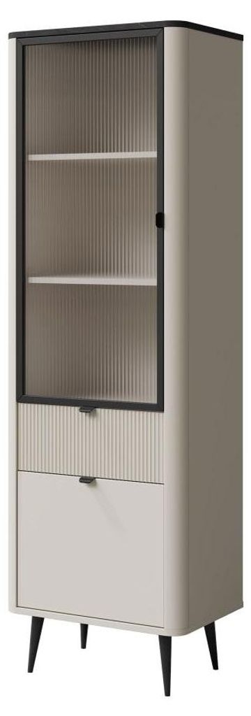 MIRJAN24 Standvitrine 1S1D1W MARLY REG 3, Standvitrine mit eins Schubladen und vier Drehtüren, Schwarze Metallfüße (Farbe: Cashmere / Cashmere +...