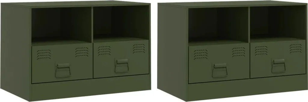 Mobili TV 2 pz. Verde oliva 67x39x44 cm Acciaio