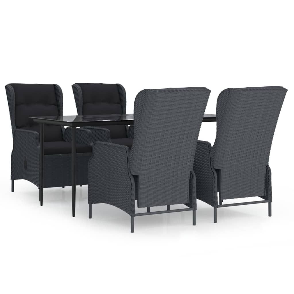 5-tlg. Garten-Essgruppe Dunkelgrau Poly Rattan