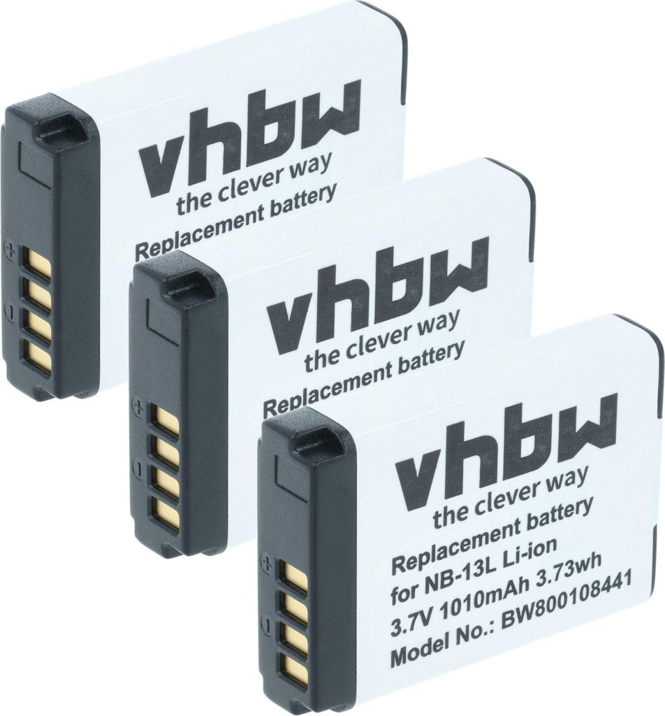 vhbw 3x Akku kompatibel mit Canon PowerShot SX620HS, SX730HS, SX740HS, G9 X Mark II, SX720HS Kamera (1010 mAh, 3,7 V, Li-Ion)