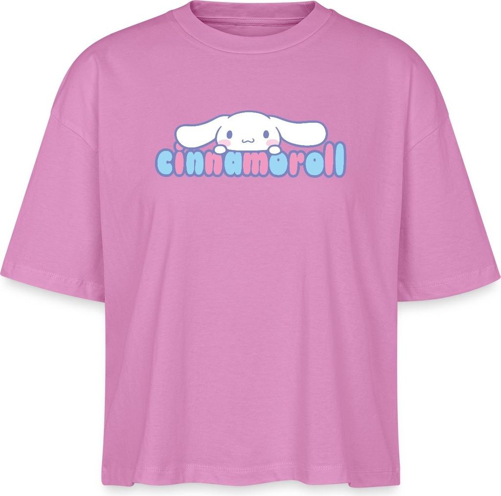 Spreadshirt Cinnamoroll Guckt Über Schriftzug Boxy Shirt Damen, L, Pink