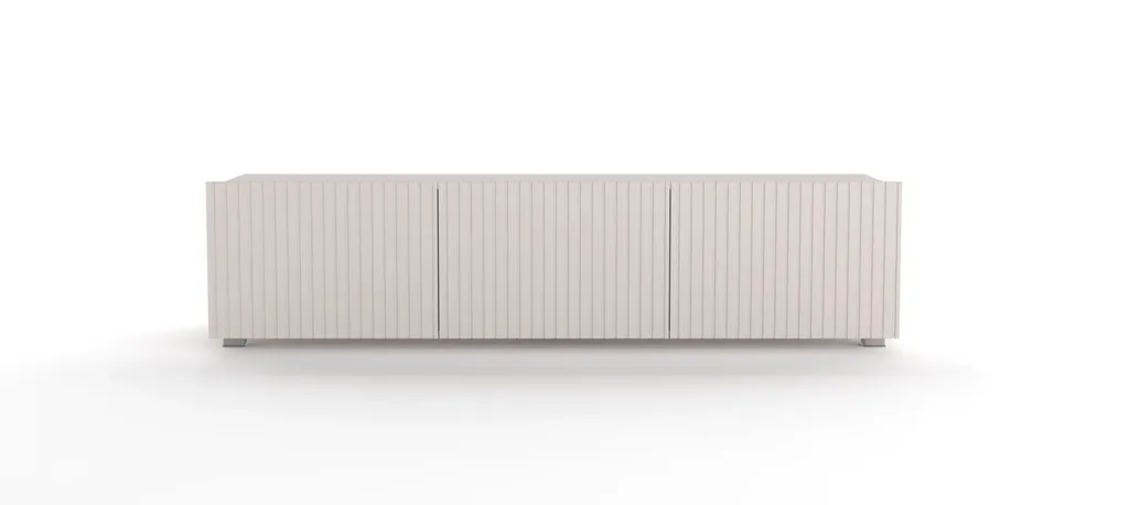 Meuble TV ALAIN 150 cachemire : grand banc TV design épuré chic