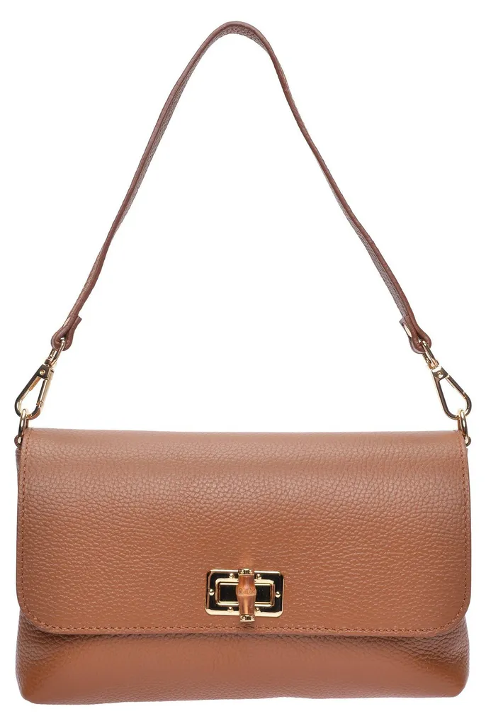 Sac bandoulière en cuir Cognac RM 150T Roberta M avec détails dorés