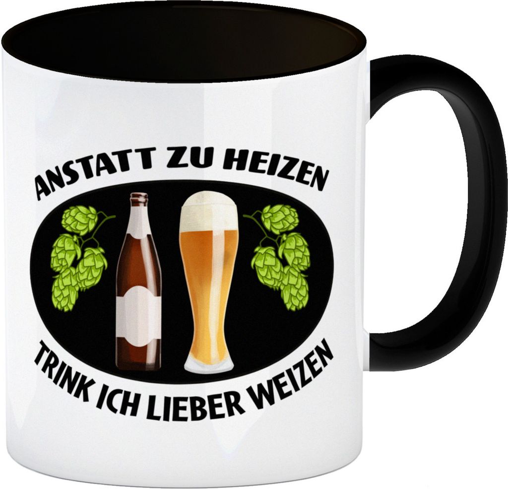 Anstatt zu heizen trink ich lieber Weizen Kaffeebecher Schwarz