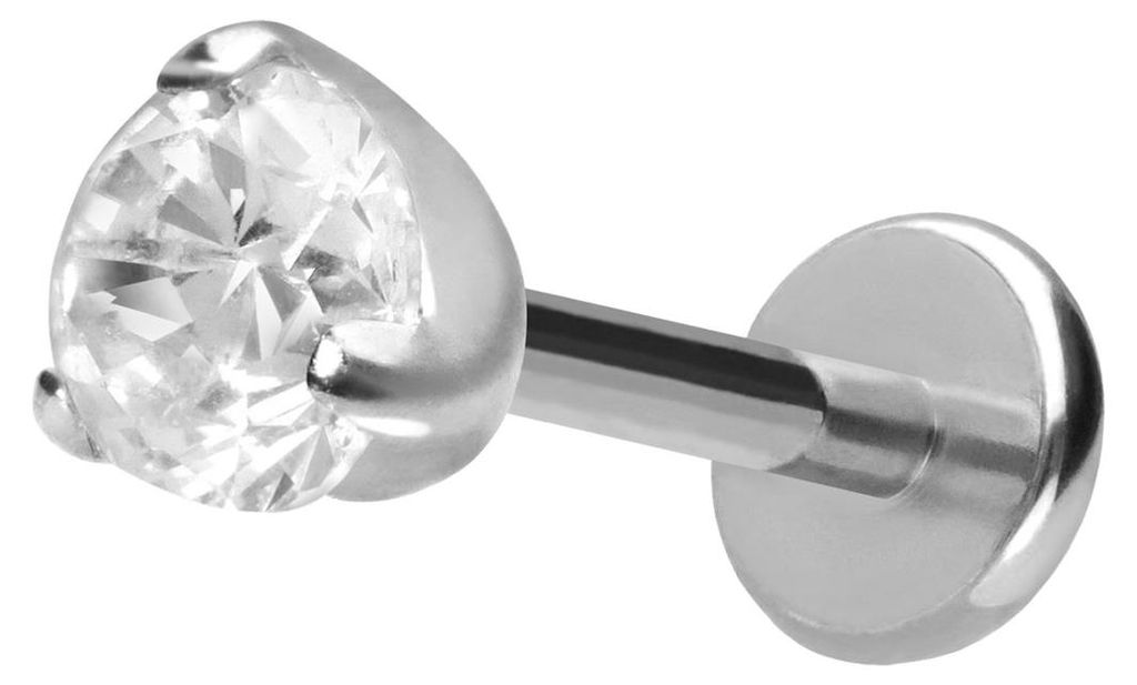 Ohrpiercing, Nasenpiercing Titan Labret mit Push Fit EINGEFASSTER KRISTALL Silber Stablänge: 9mm | Stabstärke: 1mm | Kristallgröße: 5mm