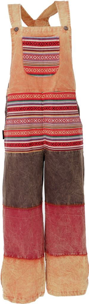 Patchwork Latzhose, Japan Style, Boho Hose - Orange, Damen, Baumwolle, Größe: S/M