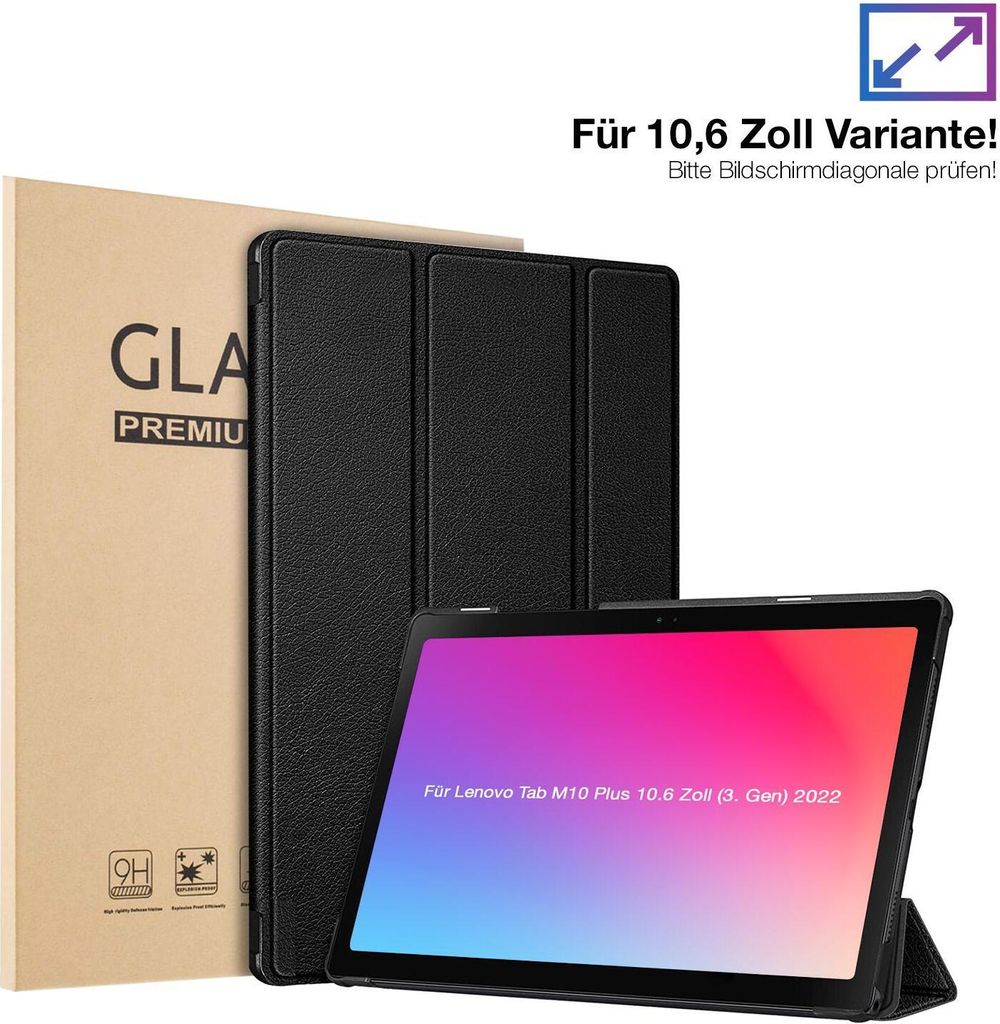 Schutzhülle + 2x 9H Display Glas für Lenovo Tab M10 Plus 10.6 3. Gen 2022 Cover Case Schutz Tablet Farbe: Schwarz