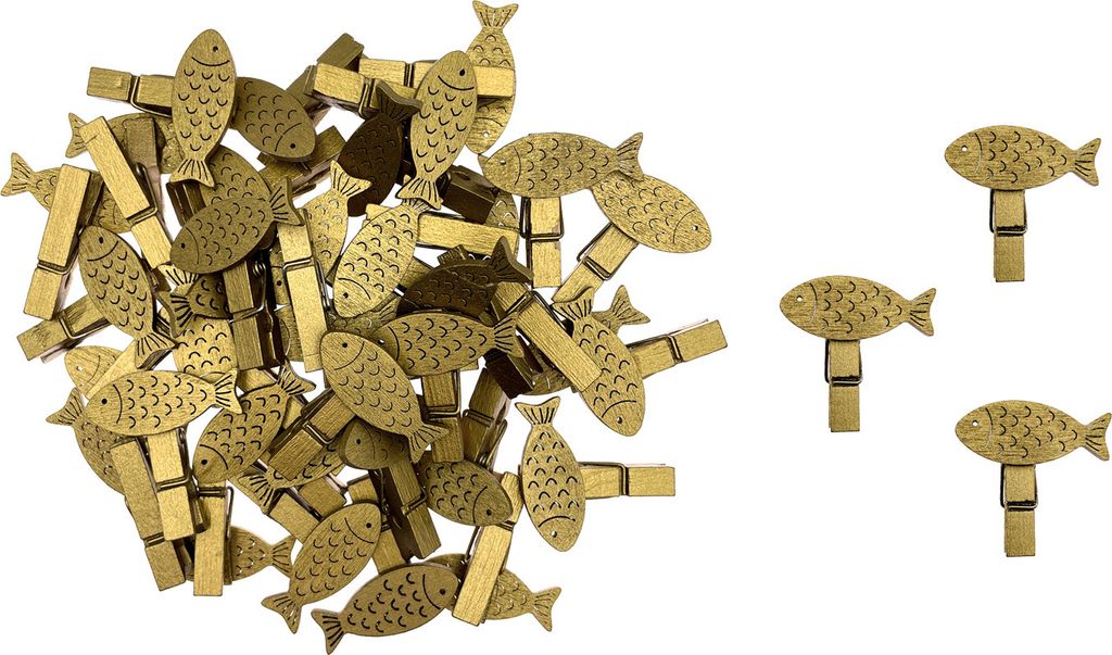 Oblique Unique 36 Mini Fisch Wäscheklammern gold Holz Klammern Holzklammern Deko Konfirmation Kommunion Taufe Hochzeit