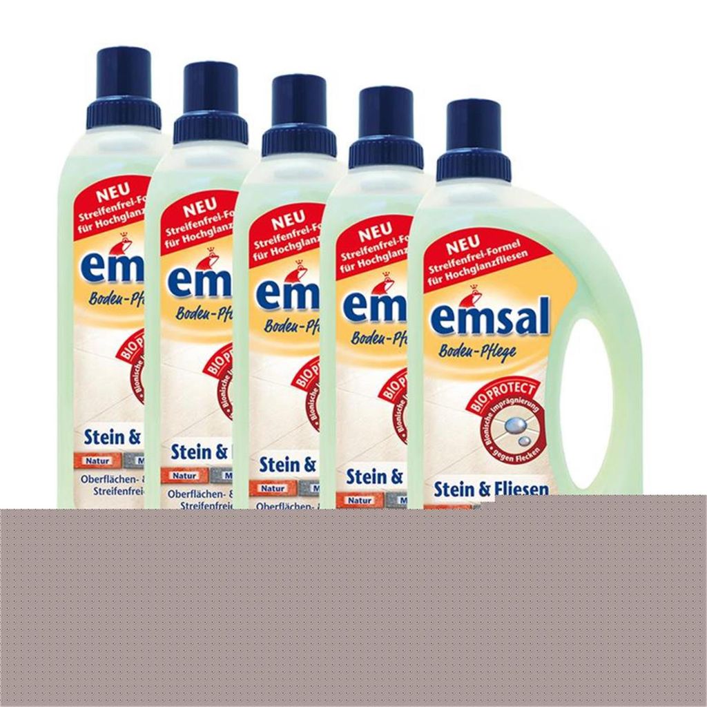 5x emsal Boden-Pflege Stein & Fliesen 1 Liter mitBioprotect Oberflächen & Fugen