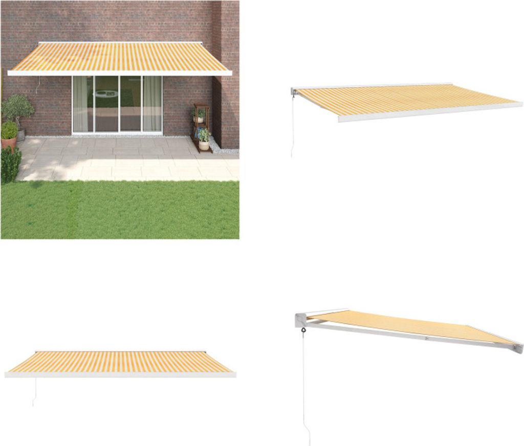 vidaXL Markise Einziehbar Gelb und Weiß 5x3 m Stoff und Aluminium - Markise - Markisen - Markise Ausziehbar - Markise Einziehbar