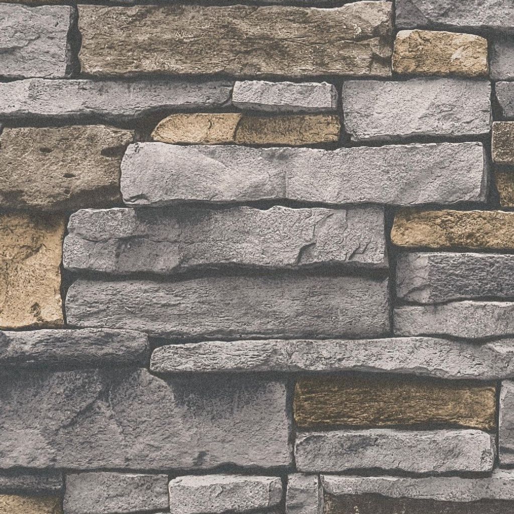 A.S. Creation | Bricks & Stones | 388131 | Vliestapete | Steinoptik | 0.53 x 10.05 m | Grau | Wohnzimmer | Flur | Büro |