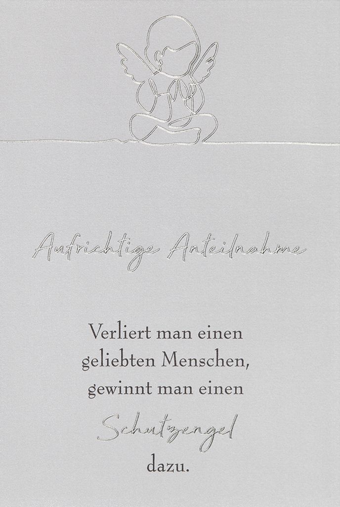 Trauer Beileid Kondolenz Karte mit Umschlag, unverpackt, Aufrichtige Anteilnahme Schutzengel