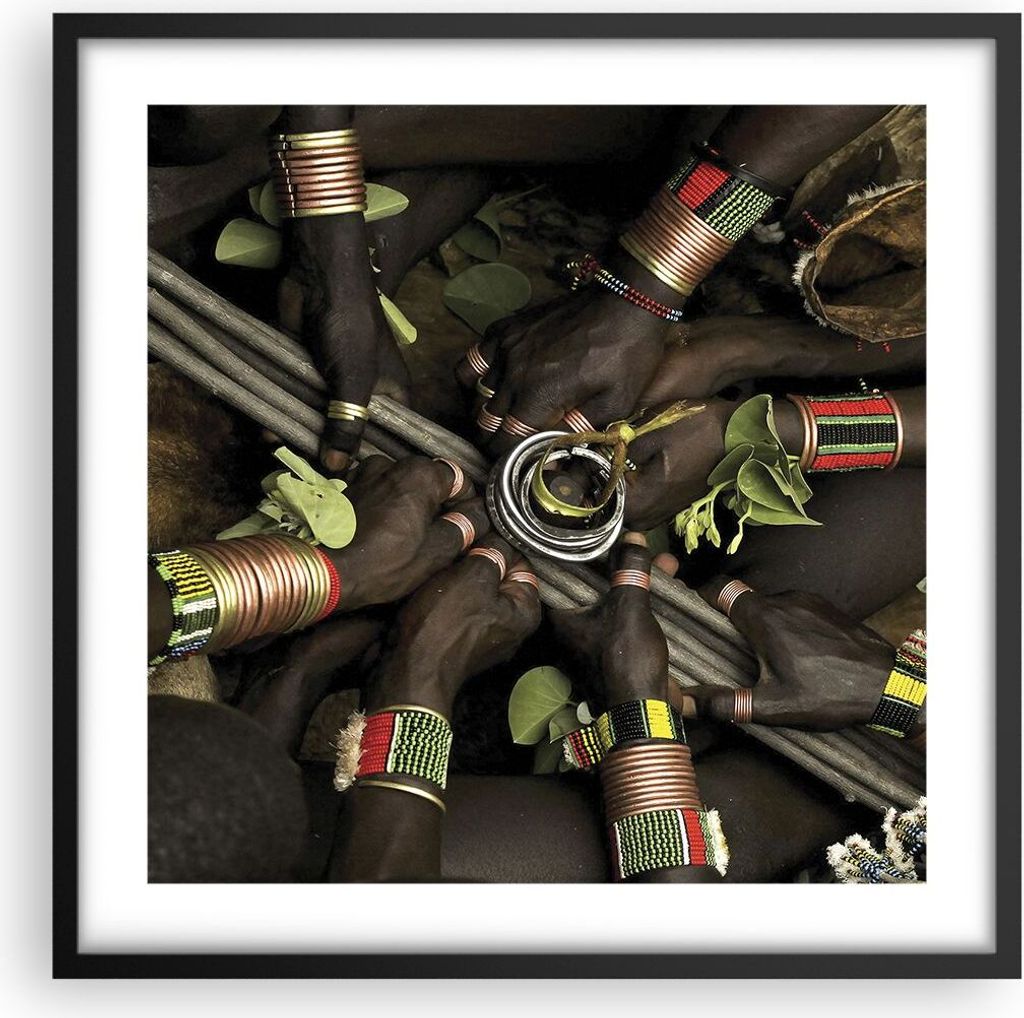 Gerahmtes Poster - Schwarzer Rahmen - Äthiopien Ritual Stamm - 50x50 cm - Wand Bild - Wanddeko - Wandbilder - Kunstposter - Wandposter - Bilderrah...