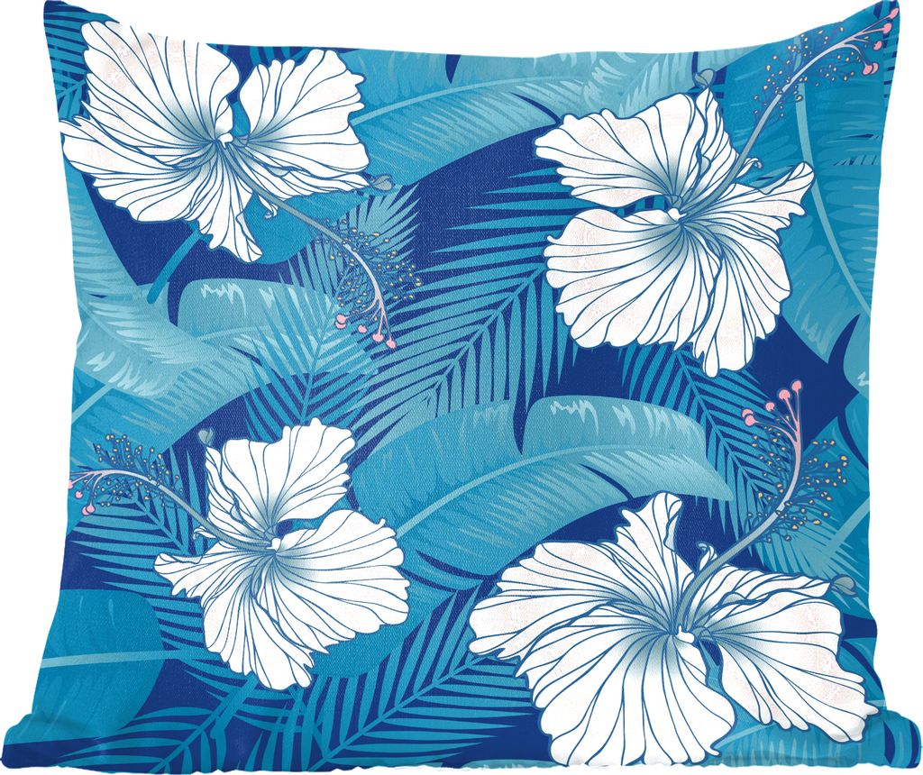 MuchoWow Zierkissen Sofakissen Wohnzimmer Dekokissen 40x40 cm Tropisch - Blumen - Blau - Foto Kissen - Schlafzimmer Dekoration
