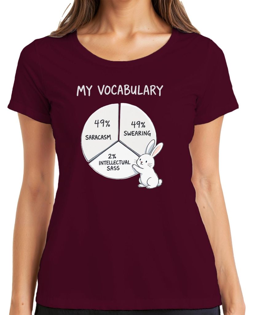 My Vocabulary 49% Sarcasm 49% Swearing 2% Intellectual Sass Bunny Damen T-Shirt, Burgundy, XL