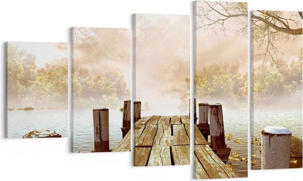 Bild auf Leinwand - Leinwandbild - Illustration herbst landschaft bäume - 100x60cm - Wand Bild - Wanddeko - Leinwanddruck - Bilder - Kunstdruck - ...